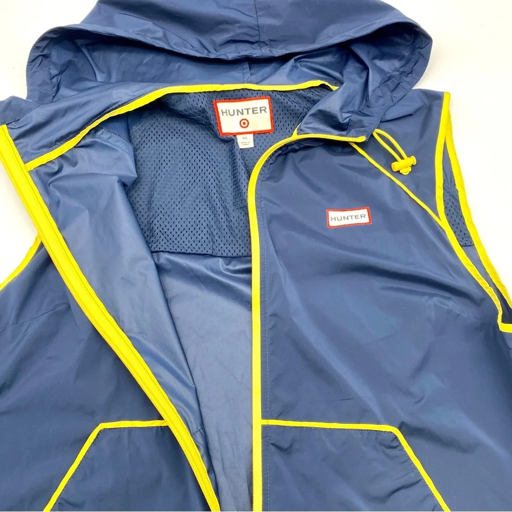 HUNTER NAVY BLUE YELLOW HOODIE VEST WINDBREAKER RAIN JACKET TARGET LADIES XL - Picture 3 of 4